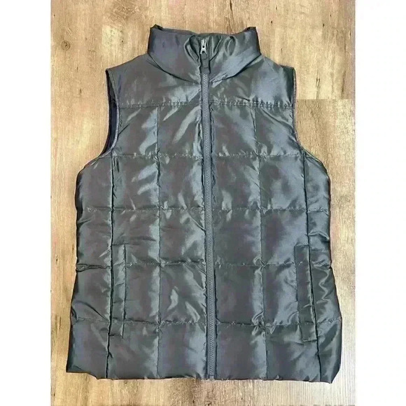 Lands' End Down Feather Puffer Vest Shiny Gray Full Zip Women's Size M - Picture 16 of 16